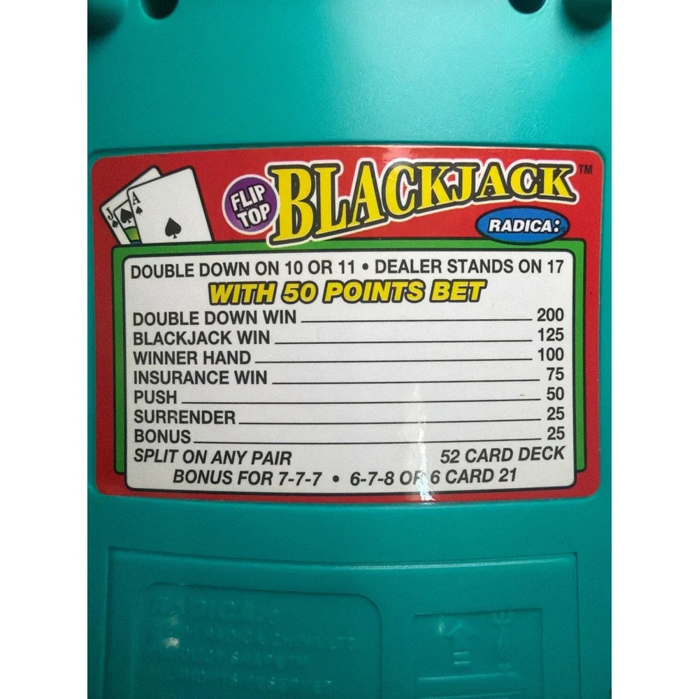 Radica Blackjack Flip Top Handheld Electronic Game Teal Green Vintage Casino Toy